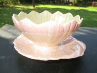 A - Royal Winton Rose Pink Flower Majolica Yellow Luster Interior Ice Cream Bowl