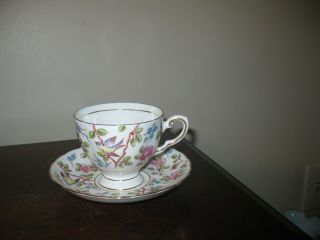 Tuscan Fine English Bone China Cup And Saucer Flowers Birds Gold Trim England
