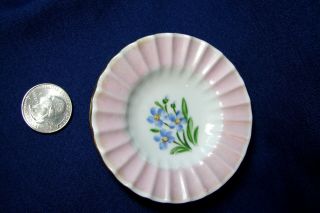 Vintage Lyngby Denmark SIGNED Miniature Trinket Dish Blue Flowers w/ Pink Rim 3