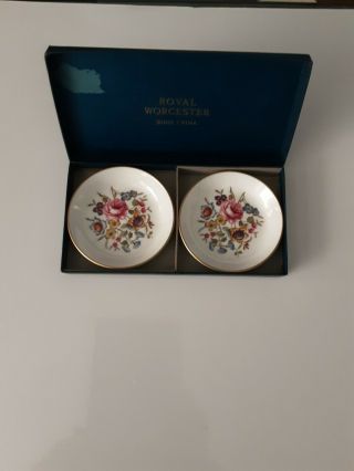Royal Worcester Fine Bone China Set Of 2 Small Plates 3 7/8 " W Box