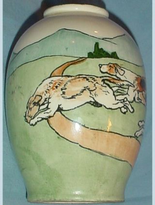 Vintage Vase Hunting Scene Foxhounds Hand Painted 