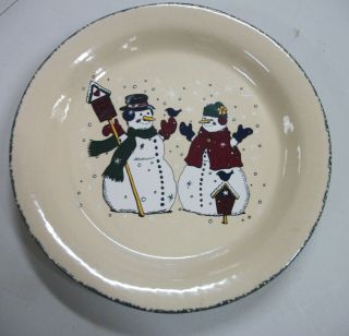 2001 Home & Garden Snowmen Pie Plate Stoneware Usa Made