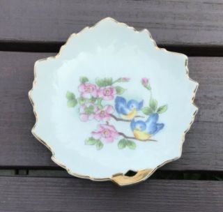 Vintage Acme China Leaf Plate With Blue Birds And Pink Flowers