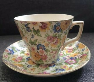 Rare Vintage Lord Nelson Ware Marigold Chintz Cup & Saucer England 2212 Guc