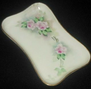 M Z Austria Hand Painted Pink Roses Ladies Ring Tray 1884