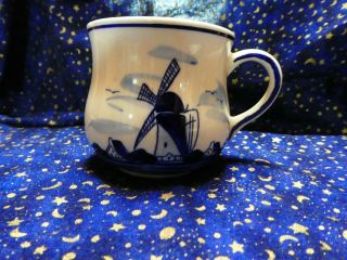 Vintage Delft Blue Coffee Tea Cup Holland Windmill 3 " Mug