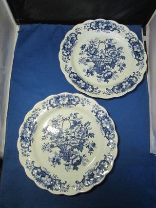 2 Ridgway Staffordshire England Blue & White Old English Bouquet 10” Plate