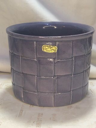 Royal Haeger Burgundy/purple Glaze Basket Weave Ceramic Planter With Sticker
