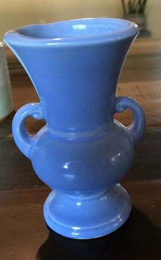 Vintage ? SHAWNEE Pottery USA Blue Double Handled Mini Vase 1 2